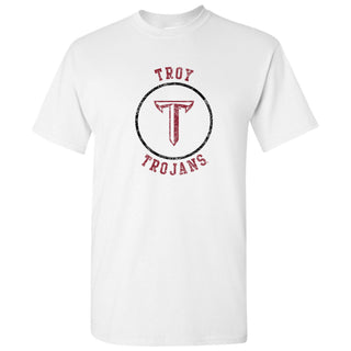 Troy University Trojans Distressed Circle Logo Cotton T-Shirt - White