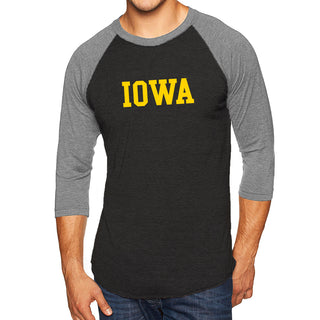 University of Iowa Hawkeyes Basic Block Raglan T Shirt - Vintage Black/Premium Heather