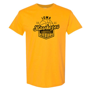 University of Iowa Hawkeyes Basketball Shield Basic Cotton Short Sleeve T-Shirt - Gold