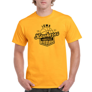 University of Iowa Hawkeyes Basketball Shield Basic Cotton Short Sleeve T-Shirt - Gold