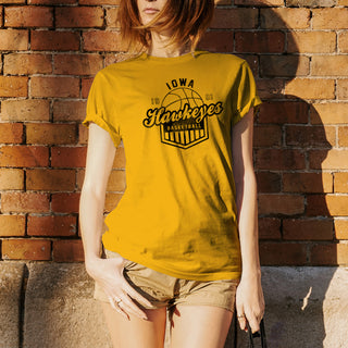 University of Iowa Hawkeyes Basketball Shield Basic Cotton Short Sleeve T-Shirt - Gold
