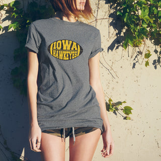 Faded Block Football Iowa Hawkeyes Triblend Short Sleeve T Shirt - Premium Heather