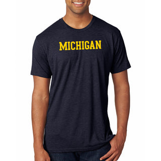 Basic Block University of Michigan Apparel Triblend T Shirt - Vintage Navy