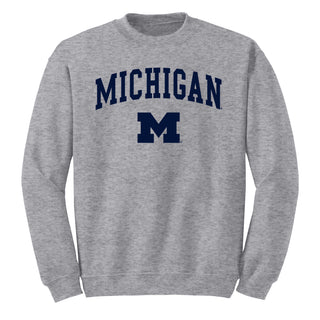 Michigan Wolverines Arch Logo Crewneck Sweatshirt - Sport Grey
