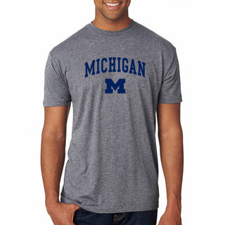 Arch Logo University of Michigan Triblend Short Sleeve T Shirt - Premium Heather