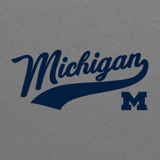 Baseball Jersey Script University of Michigan Raglan T Shirt - Premium Heather / Vintage Navy