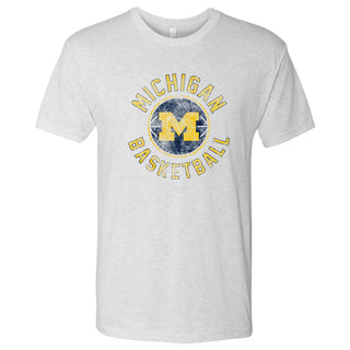 Basketball Distress University of Michigan Triblend Short Sleeve T Shirt - Heather White