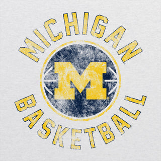 Basketball Distress University of Michigan Triblend Short Sleeve T Shirt - Heather White