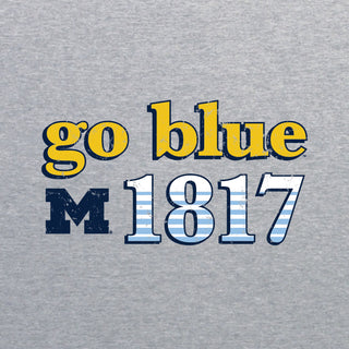 Throwback Year Stripe University of Michigan Heavy Blend Hoodie - Sport Grey