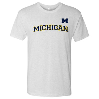 Baseball Jersey Print University of Michigan Triblend Short Sleeve T Shirt - Heather White