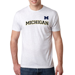 Baseball Jersey Print University of Michigan Triblend Short Sleeve T Shirt - Heather White