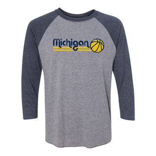 Basketball Bubble University of Michigan Raglan T Shirt - Premium Heather / Vintage Navy