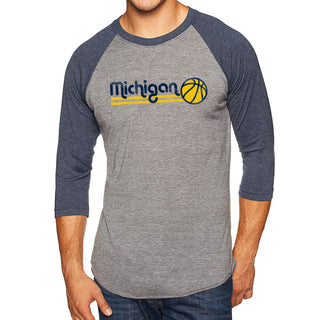 Basketball Bubble University of Michigan Raglan T Shirt - Premium Heather / Vintage Navy