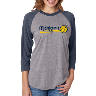 Basketball Bubble University of Michigan Raglan T Shirt - Premium Heather / Vintage Navy