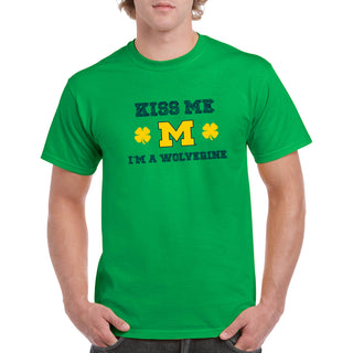 University of Michigan Kiss Me I'm a Wolverine Basic Cotton Short Sleeve T Shirt - Irish Green