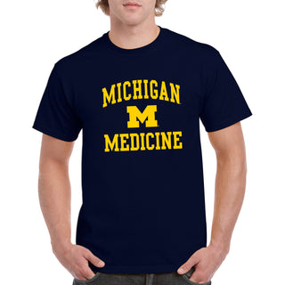 Michigan Wolverines Arch Logo Medicine Basic Cotton Short Sleeve T-Shirt - Navy