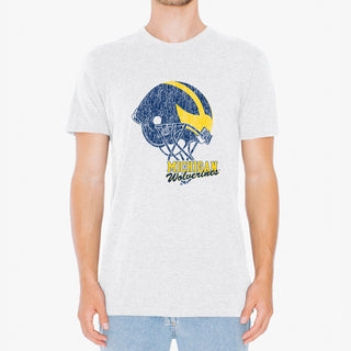 Tilted Football Helmet University of Michigan Short Sleeve Triblend T Shirt - Heather White