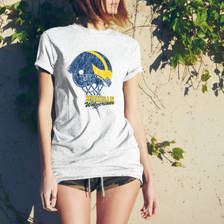 Tilted Football Helmet University of Michigan Short Sleeve Triblend T Shirt - Heather White
