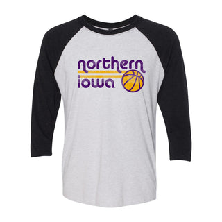 University of Northern Iowa Panthers Basketball Bubble Raglan T Shirt - Heather White/Vintage Black