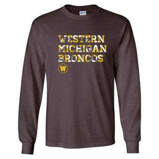 Western Michigan Broncos Patchwork Cotton Long Sleeve T Shirt - Dark Chocolate