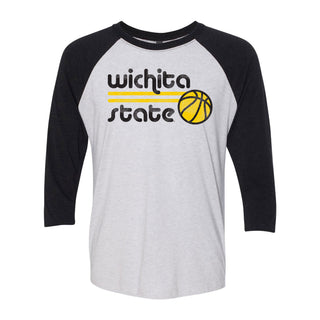 Wichita State University Shockers Basketball Bubble Raglan T Shirt - Heather White/Vintage Black