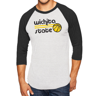 Wichita State University Shockers Basketball Bubble Raglan T Shirt - Heather White/Vintage Black