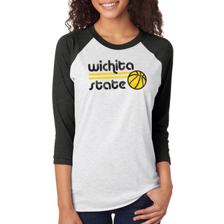 Wichita State University Shockers Basketball Bubble Raglan T Shirt - Heather White/Vintage Black