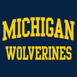 Front Back Print University of Michigan Basic Cotton Short Sleeve T Shirt - Navy
