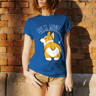 Guess What? Corgi Butt - Funny Dog Graphic T-Shirt - Royal