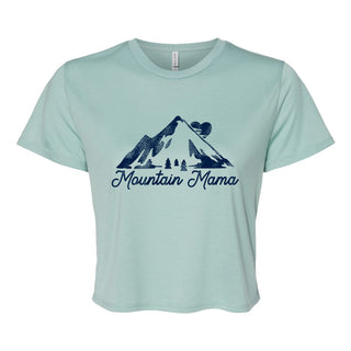 Mountain Mama Women’s Flowy Crop Tee - Dusty Blue