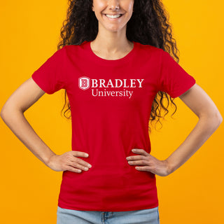 Bradley University Braves Basic Block Cotton Short Sleeve Women's T Shirt - Red