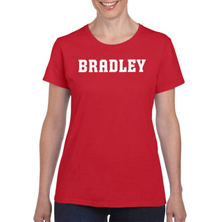 Bradley University Braves Basic Block Cotton Short Sleeve Women's T Shirt - Red