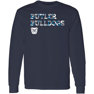 Butler University Bulldogs Patchwork Cotton Long Sleeve T Shirt - Navy