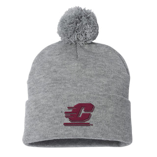 Central Michigan Primary Logo Pom Pom Cuffed Beanie - Heather Grey
