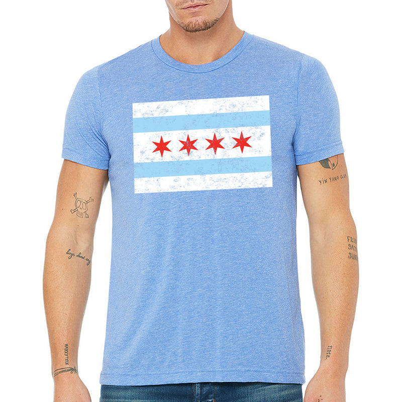 Chicago City Flag Canvas Short Sleeve T Shirt - Blue Triblend