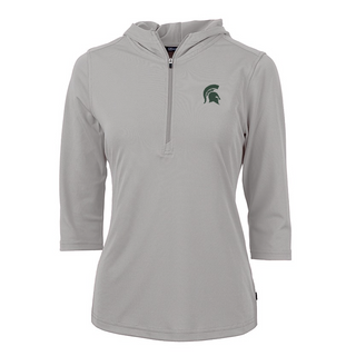 Cutter & Buck Women's MSU Virtue Eco Pique Recycled Half Zip Pullover Hoodie Gray [CB]