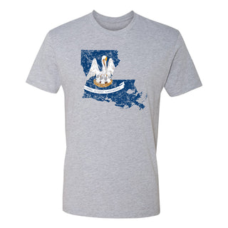 Louisiana Distressed State Flag Outline NLA T-Shirt - Heather Grey