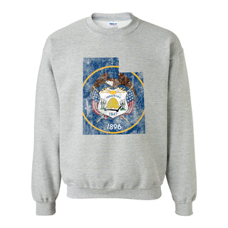 Utah Distressed State Flag Outline Crewneck Sweatshirt - Sport Grey