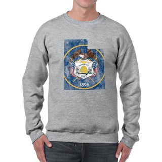 Utah Distressed State Flag Outline Crewneck Sweatshirt - Sport Grey