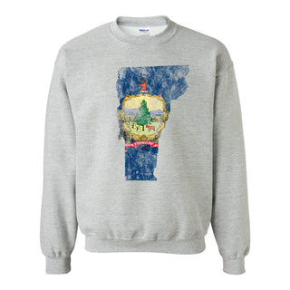 Vermont Distressed State Flag Outline Crewneck Sweatshirt - Sport Grey