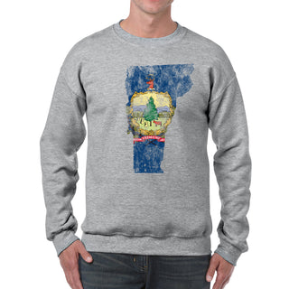 Vermont Distressed State Flag Outline Crewneck Sweatshirt - Sport Grey