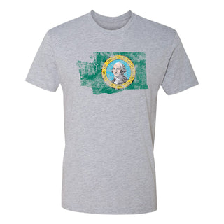 Washington Distressed State Flag Outline NLA T-Shirt - Heather Grey