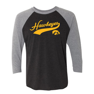 University of Iowa Hawkeyes Baseball Jersey Script Raglan - Vintage Black/Premium Heather