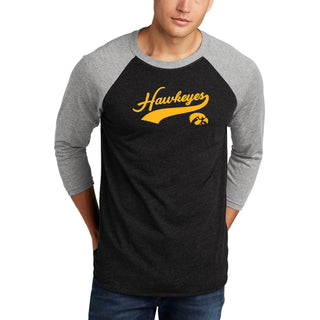 University of Iowa Hawkeyes Baseball Jersey Script Raglan - Vintage Black/Premium Heather