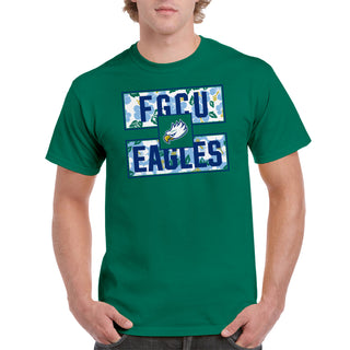 Florida Gulf Coast University Eagles Hibiscus Pattern Blocks Basic Cotton Short Sleeve T Shirt - Kelly