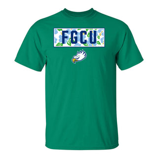 Florida Gulf Coast University Eagles Hibiscus Pattern Blocks Basic Cotton Short Sleeve T Shirt - Kelly