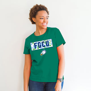 Florida Gulf Coast University Eagles Hibiscus Pattern Blocks Basic Cotton Short Sleeve T Shirt - Kelly