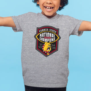 Ferris State 2025 Football National Champions Youth T-Shirt - Sport Grey