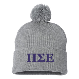 Pi Sigma Epsilon Greek Letter Knit Pom Beanie - Heather Grey