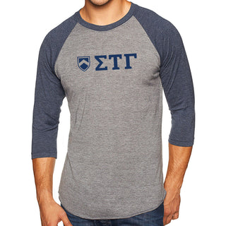 Sigma Tau Gamma Greek Letter Block Raglan - Premium Heather/Navy